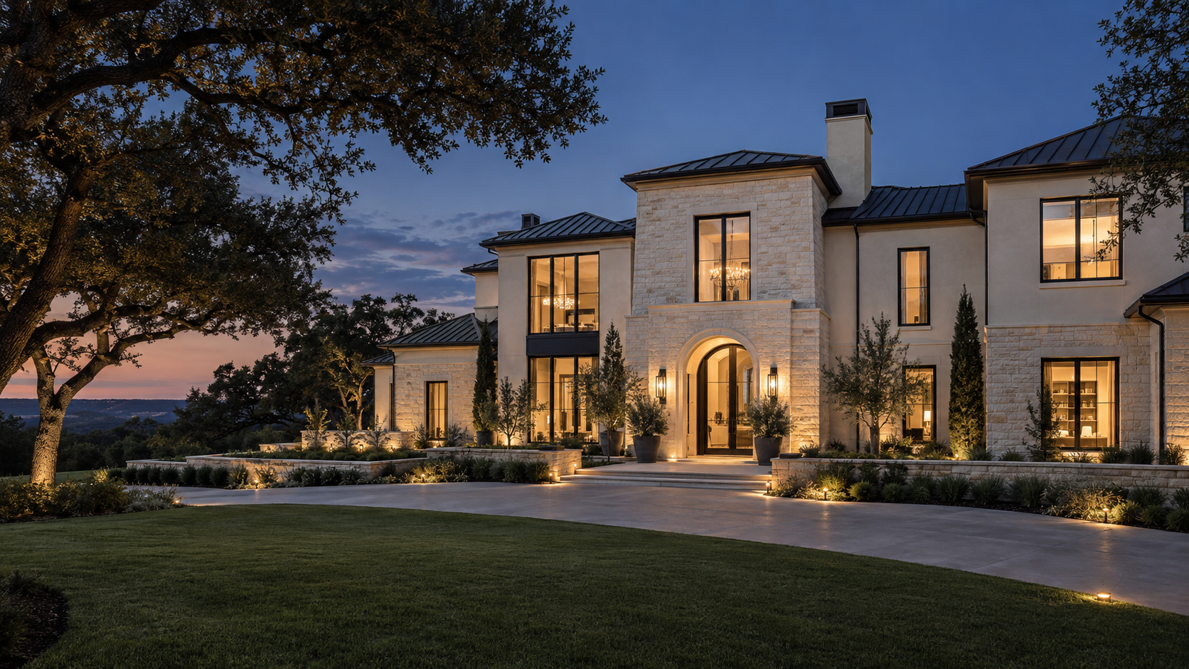 A grand contemporary Metellus Homes concept at twilight